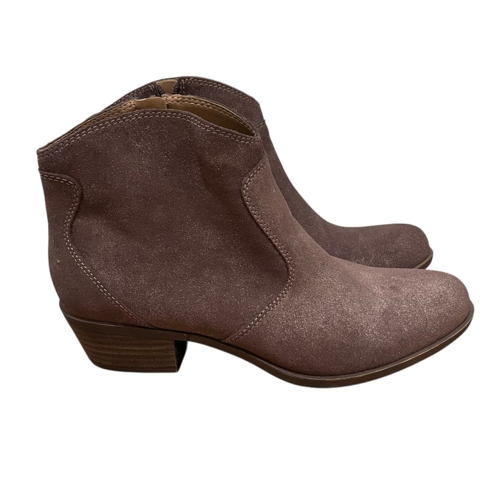 Lucky Brand Belia Leather Ankle Booties Boots Tobacco Distressed Metallic Size 9 - Picture 4 of 12